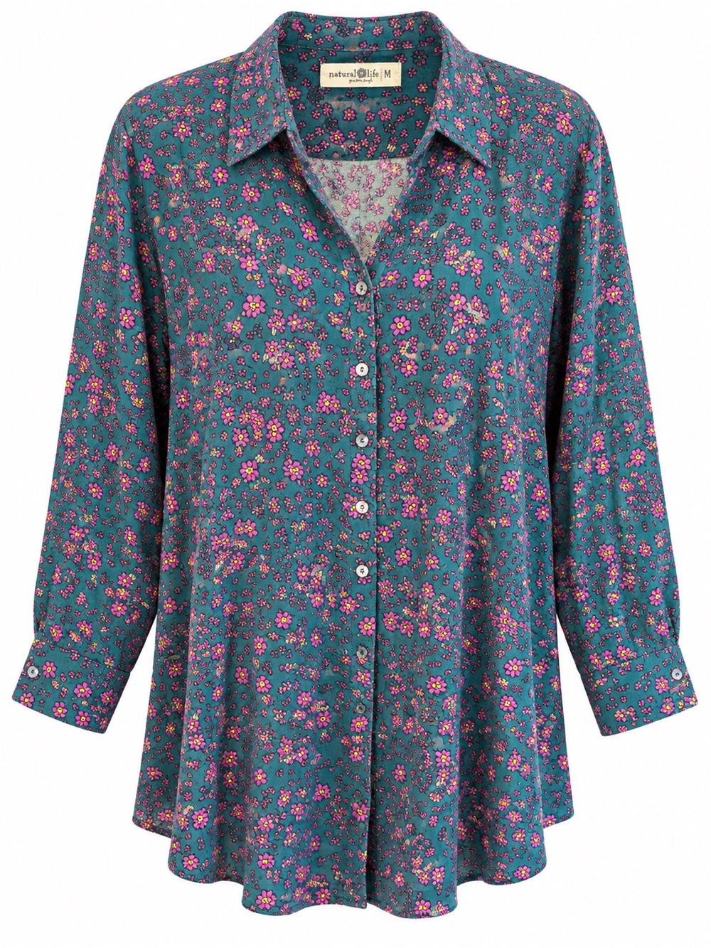 Natural Life Blue Purple Floral Long Sleeve Dress / Tunic size Medium
